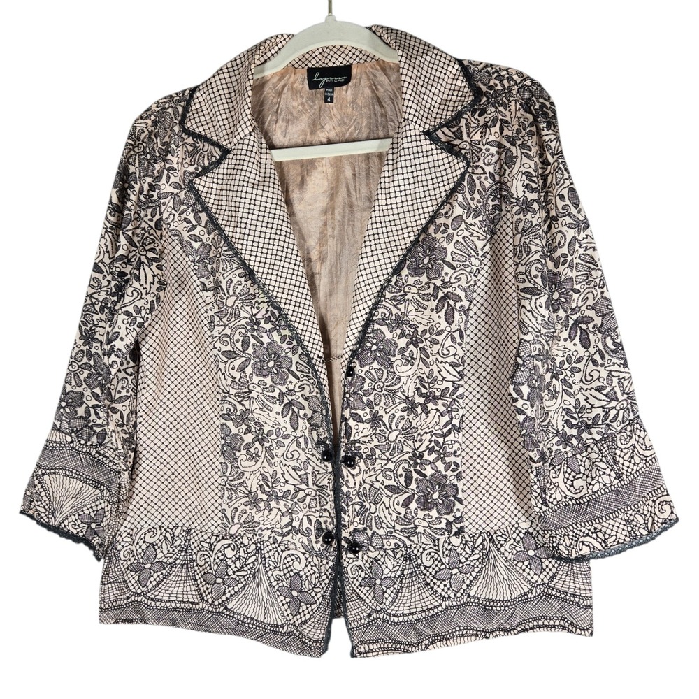 Vtg Lynn Ritchie 100% Silk Blazer 4 Floral Lattice Print Quiet Luxury Office